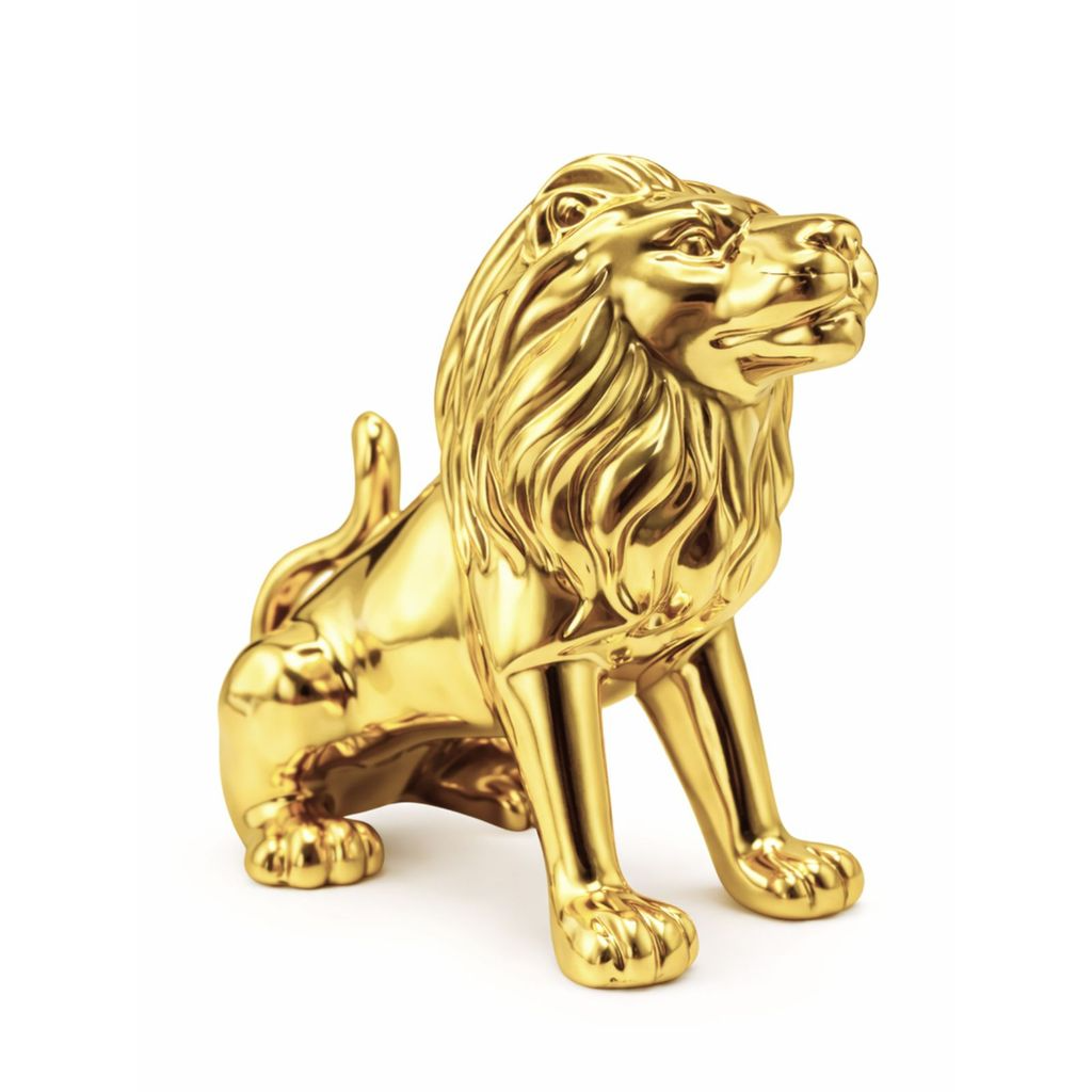 Enfeite Decorativo em Porcelana Leão Metalizado 13cm