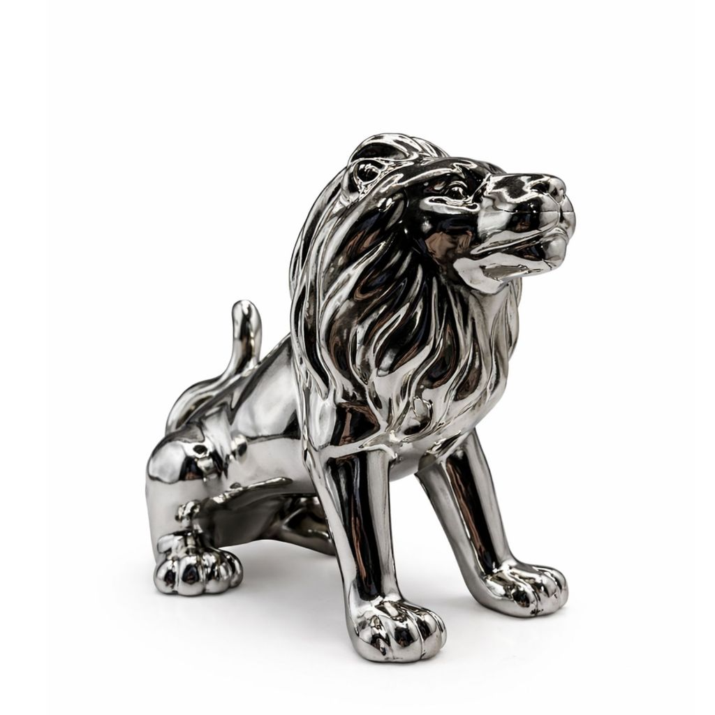 Enfeite Decorativo em Porcelana Leão Metalizado 13cm