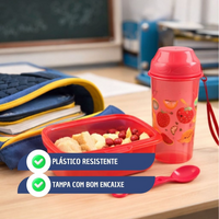 Kit Lanche Infantil Com Garrafa, Marmita e Colher