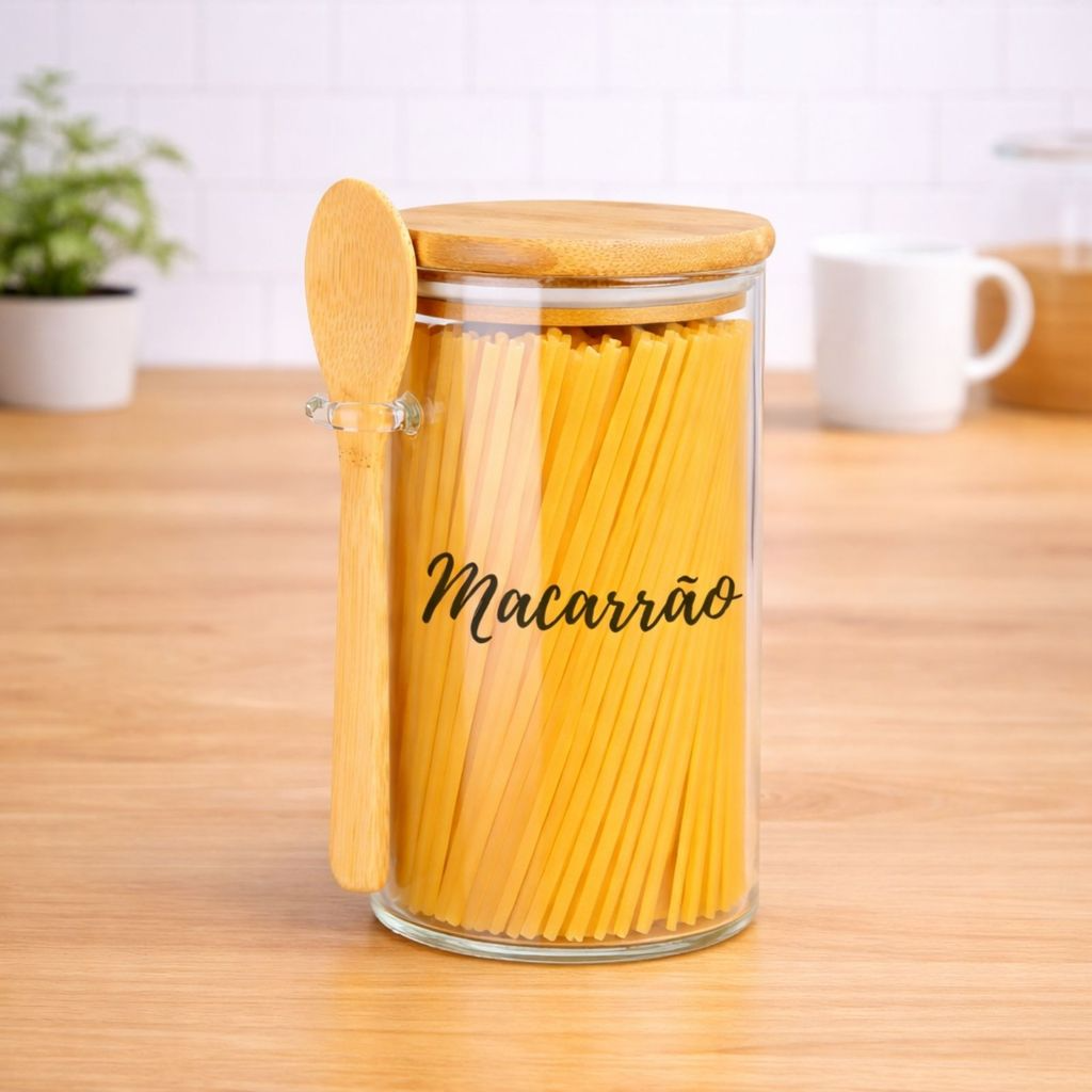 Pote Personalizado Hermético em Bambu 750ml Com Colher