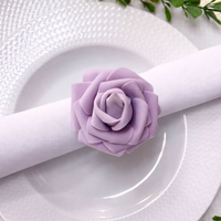 Kit com 4 Anel de Guardanapo + 4 Guardanapo  Oxford Flor Rosa Lilás