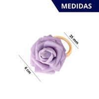 Kit com 4 Anel de Guardanapo + 4 Guardanapo  Oxford Flor Rosa Lilás