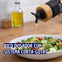 Azeiteiro Com Bico Dosador Minimalista de Vidro com Detalhe em Madeira