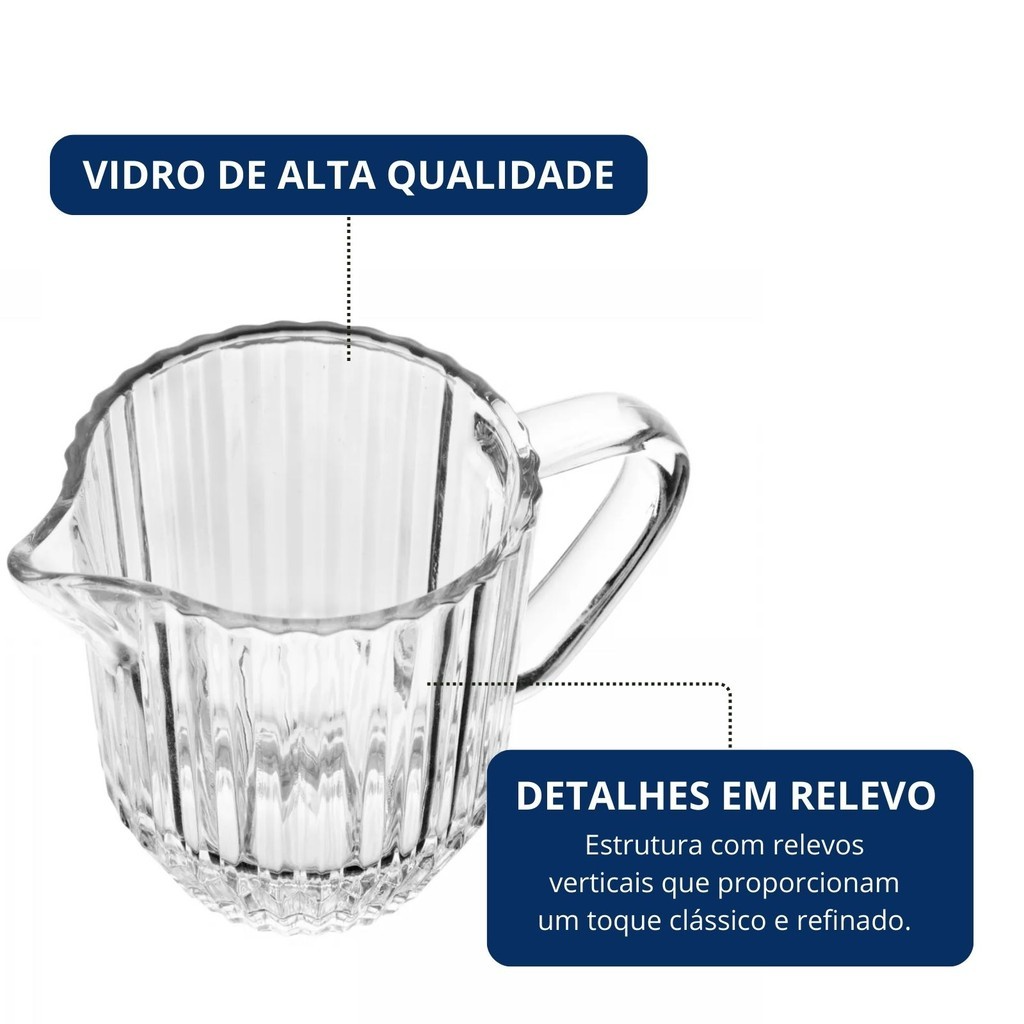 Leiteira de Vidro Classico Com Relevo Vertical 220ml