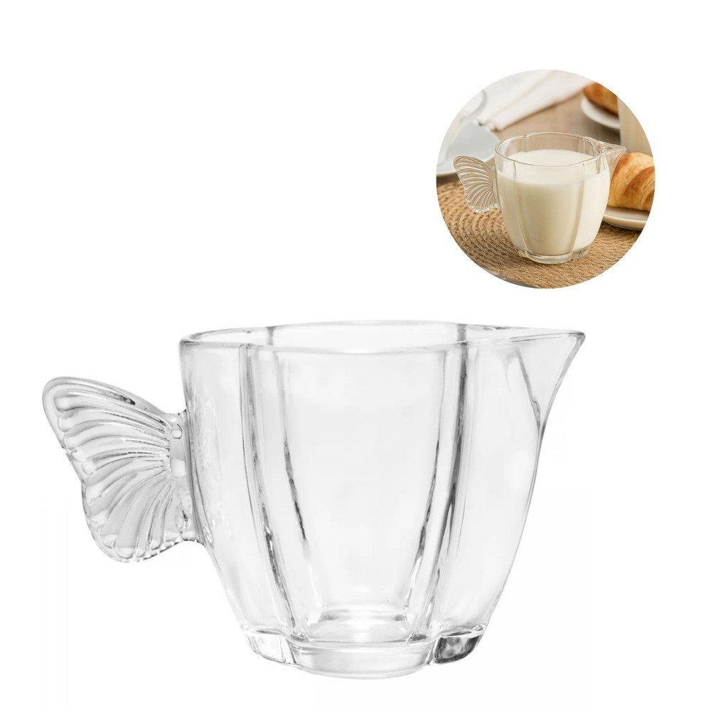 Leiteira em Vidro Cristal Com Alça em Formato de Borboleta 230ml