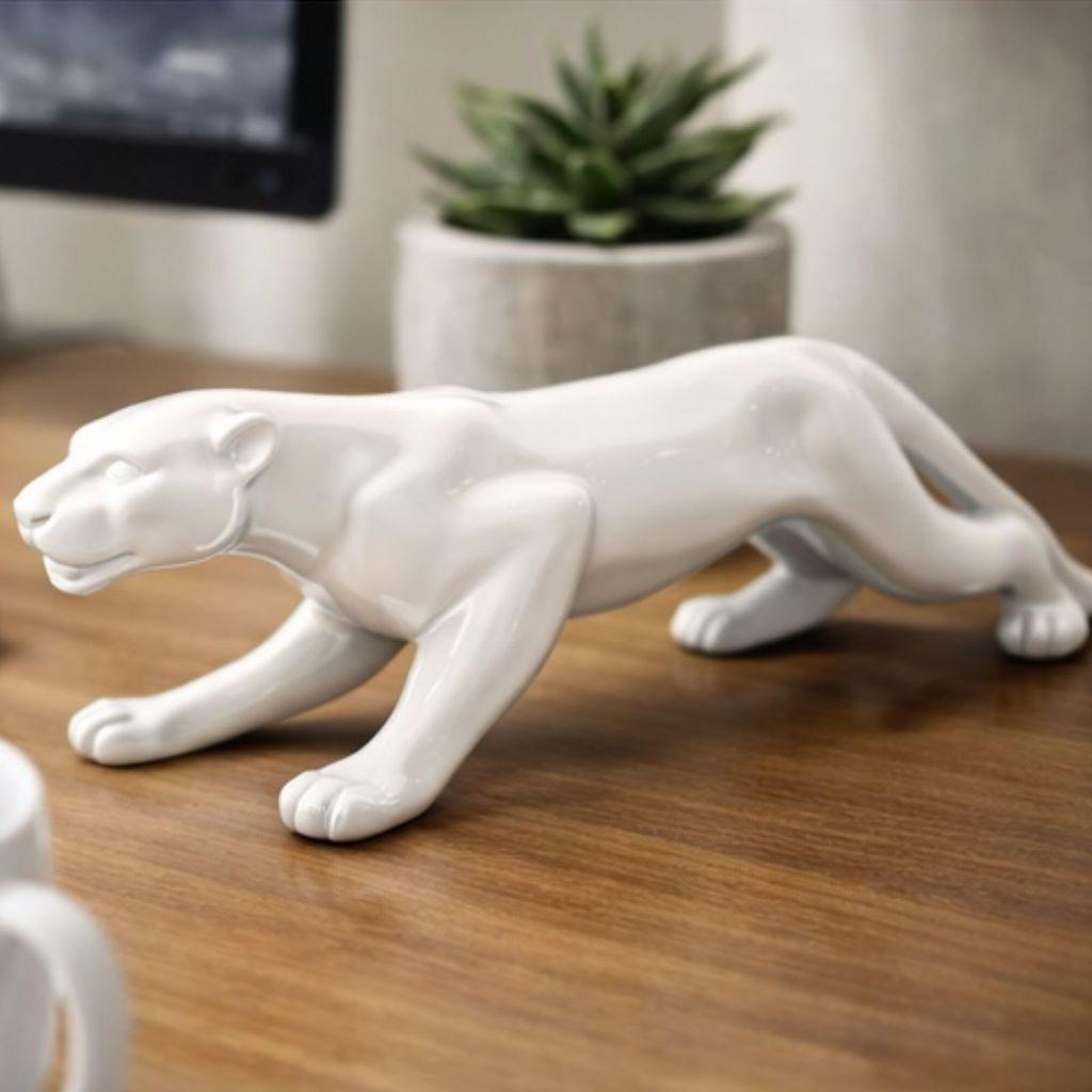 Enfeite Decorativo em Porcelana Leopardo Metalizado 27 cm