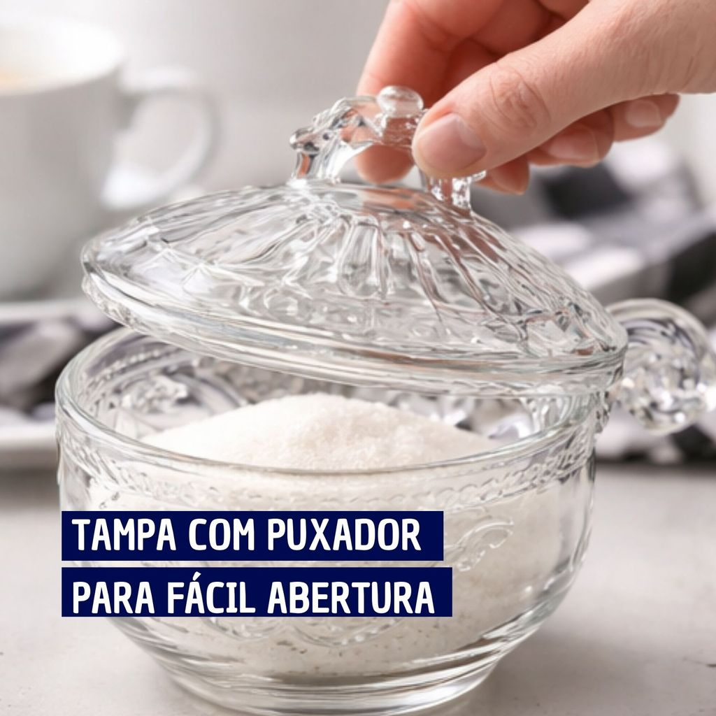 Açucareiro Imperial em Vidro Trabalhado com Tampa e Colher