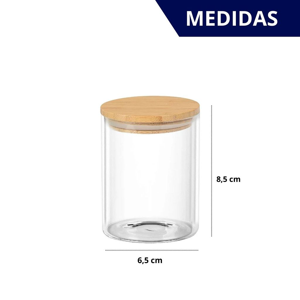 Potes Herméticos para Temperos de Vidro com Tampa de Bambu Personalizado 8x8