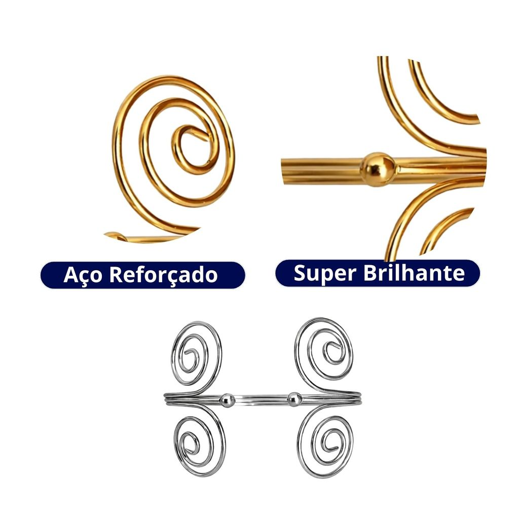 Kit 02 Prendedores de Cortina de Aço Espiral Elegante