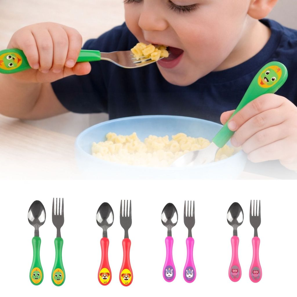 Kit Talheres Infantis com Garfo e Colher - Coloridos e Divertidos