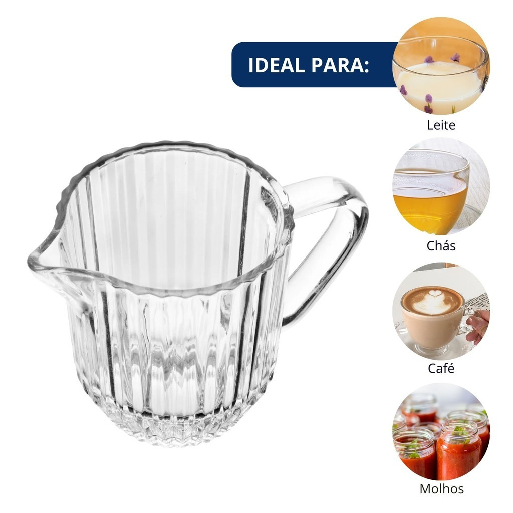 Leiteira de Vidro Classico Com Relevo Vertical 220ml