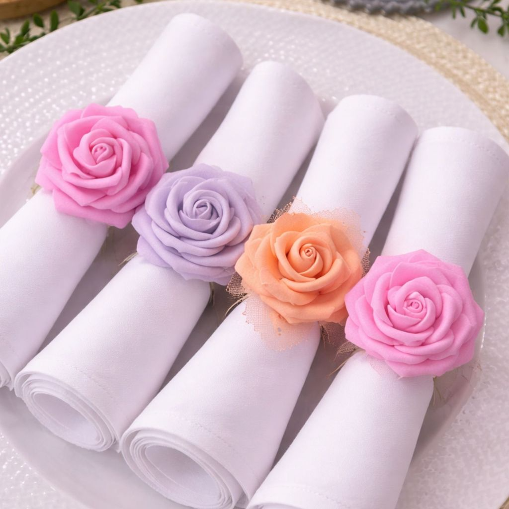 Kit com 4 Anel de Guardanapo Rosas Delicadas