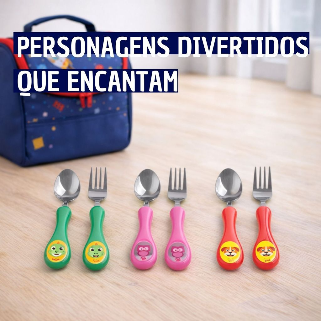 Kit Talheres Infantis com Garfo e Colher - Coloridos e Divertidos