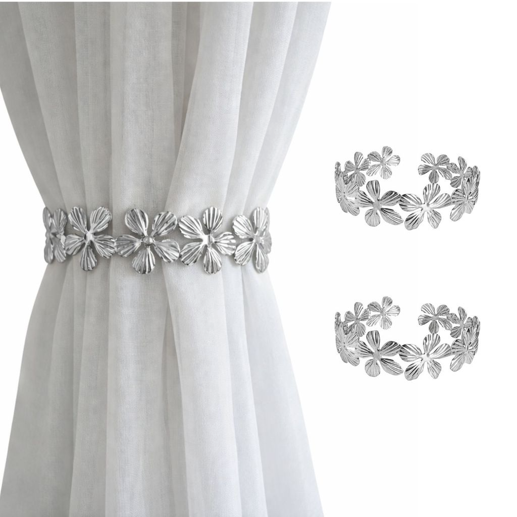 Kit 02 Prendedores de Cortina de Aço Floral