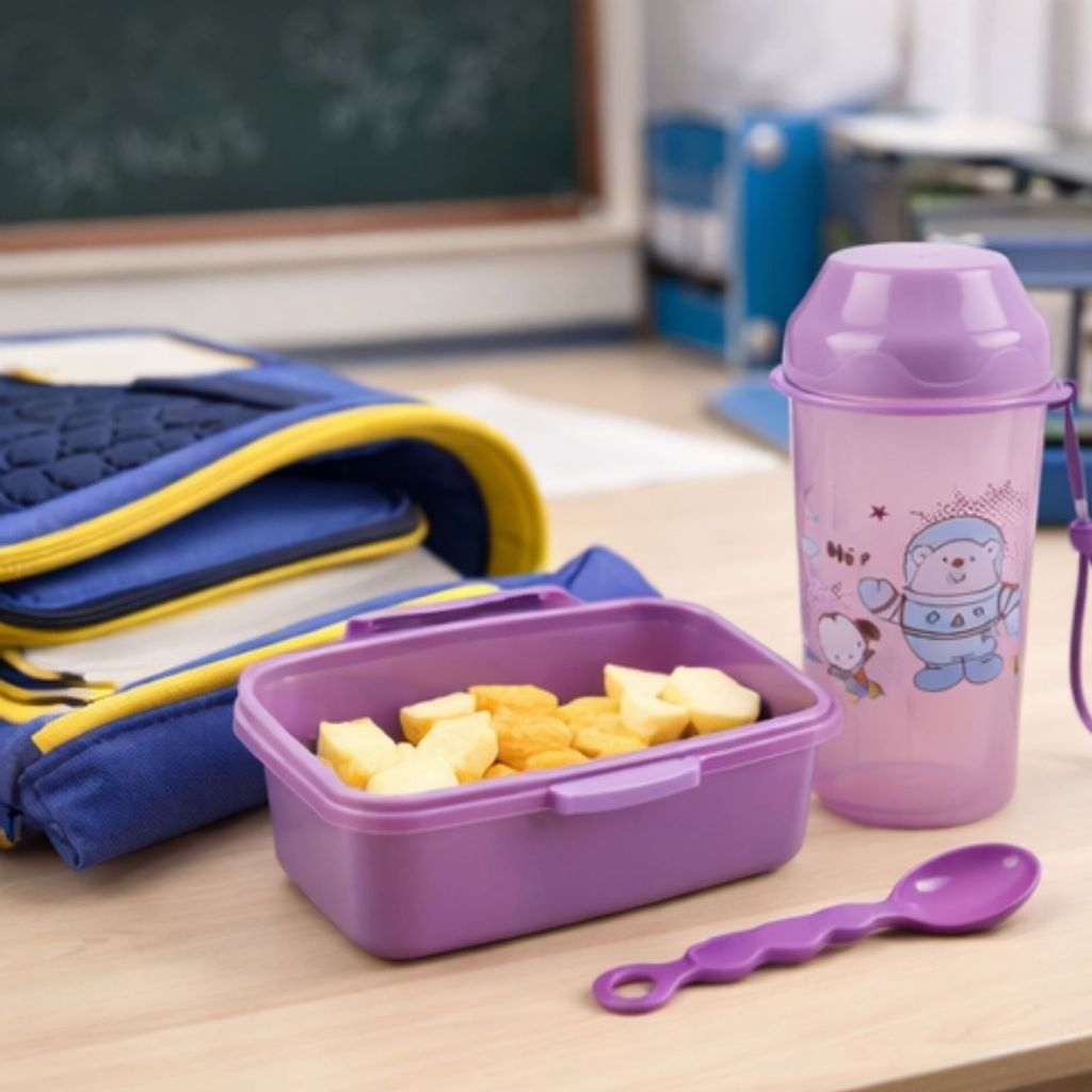Kit Lanche Infantil Com Garrafa, Marmita e Colher