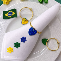 Kit 06 Anel de Guardanapo Para Copa do Mundo Brasil Coração Azul Verde e Amarelo