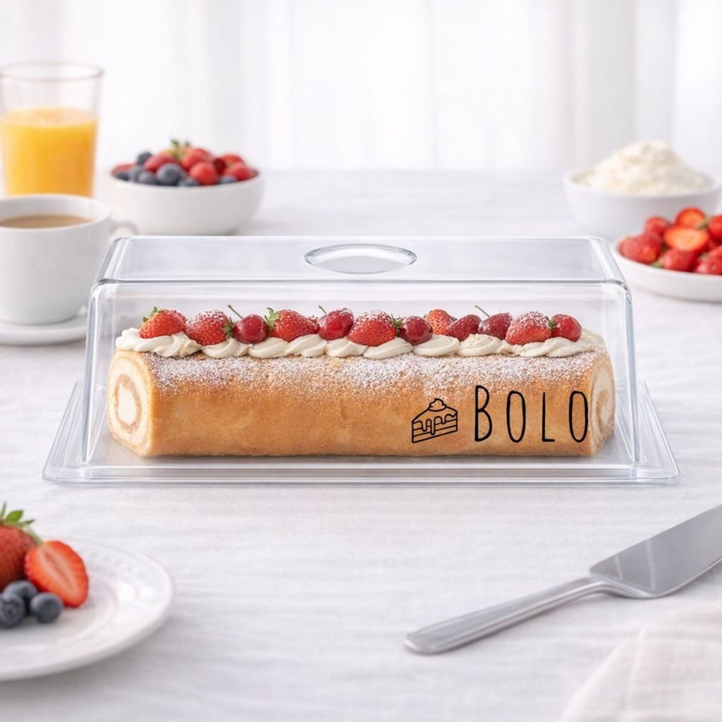 Porta Pão e Porta Bolo em Acrilico Transparente  Retangular Personalizado