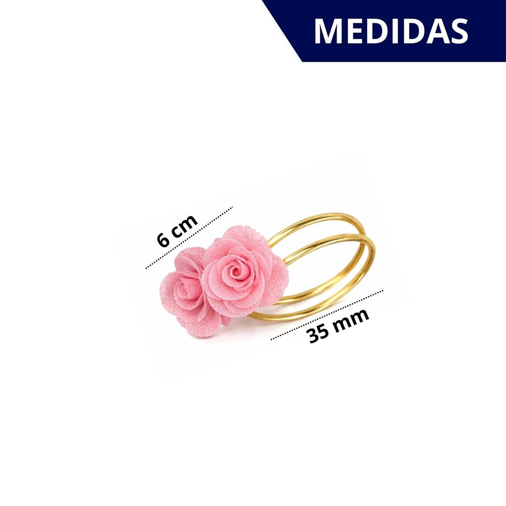 Kit com 4 Anel de Guardanapo + 4 Guardanapo  Oxford 3 Rosas