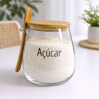 Pote Hermético de Vidro com Tampa de Bambu e Colher Com Escrita Grande 1Litro