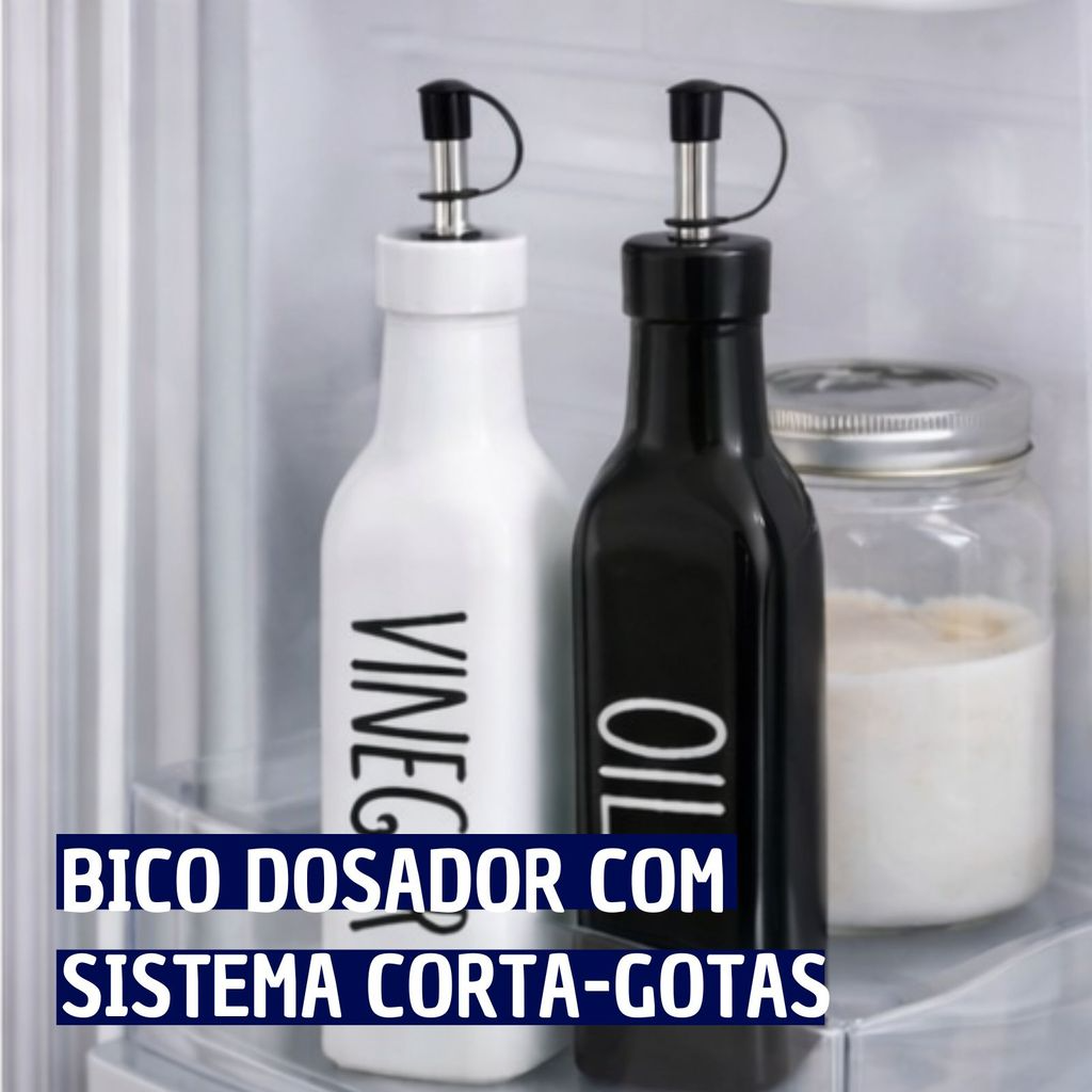 Kit Vinagre e Azeite Minimalista Preto e Branco Com Dosador em Aço 300ml