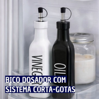 Kit Vinagre e Azeite Minimalista Preto e Branco Com Dosador em Aço 300ml