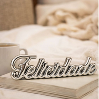 Enfeite Decorativo em Porcelana Palavra Felicidade
