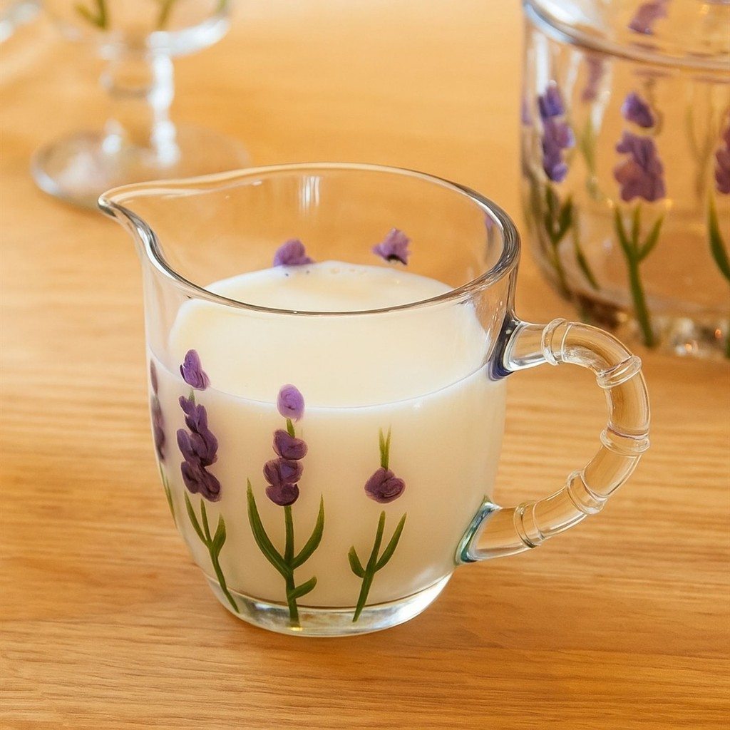 Leiteira em Cristal Com Relevo Detalhes Lavanda Flores 240ml