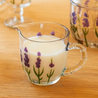 Leiteira em Cristal Com Relevo Detalhes Lavanda Flores 240ml