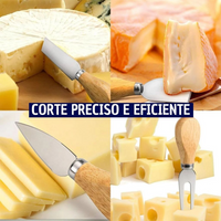 Kit 2 Facas Para Queijo e Pão em Aço Inox com Cabo de Madeira Natural