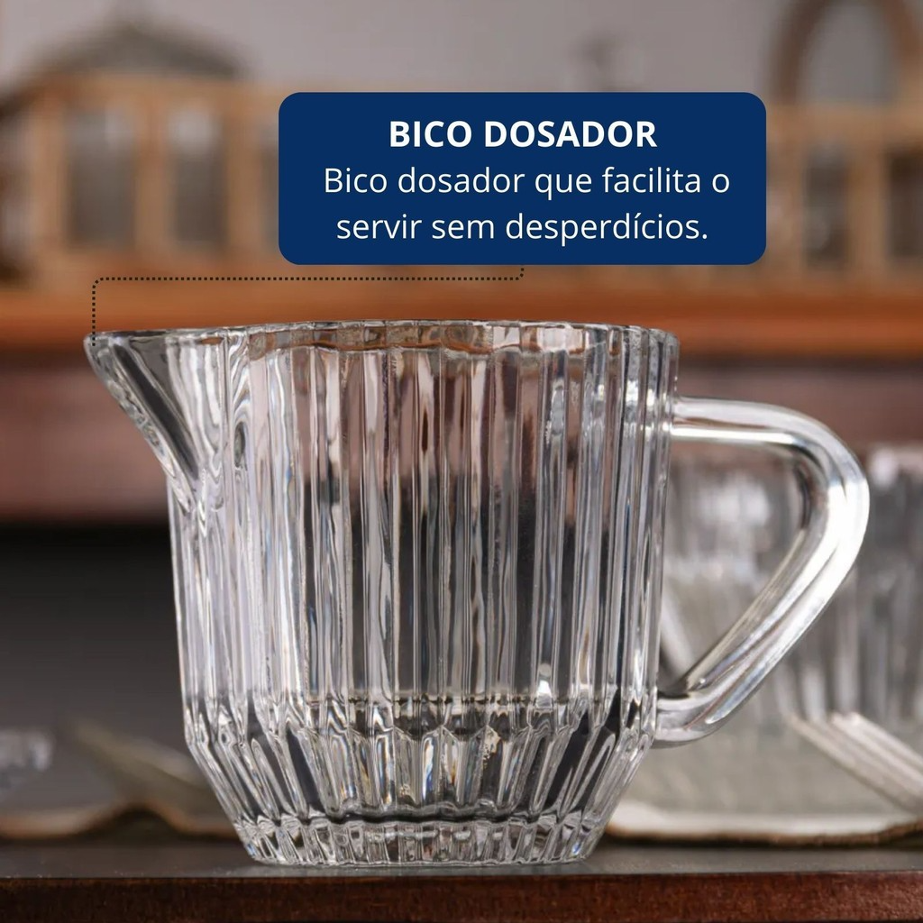 Leiteira de Vidro Classico Com Relevo Vertical 220ml
