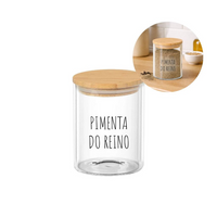 Potes Herméticos para Temperos de Vidro com Tampa de Bambu Personalizado 8x8