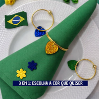 Kit 06 Anel de Guardanapo Para Copa do Mundo Brasil Coração Azul Verde e Amarelo