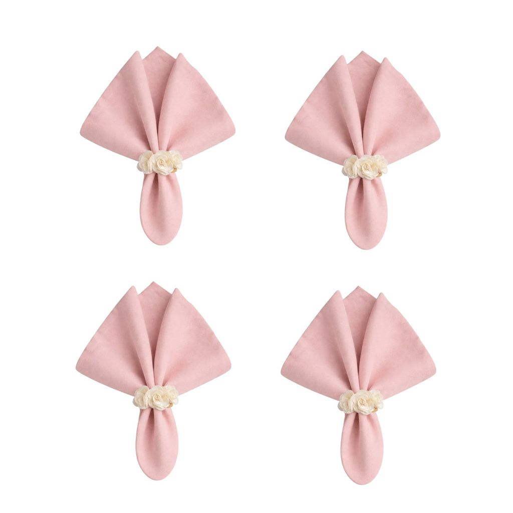 Kit com 4 Anel de Guardanapo + 4 Guardanapo  Oxford 3 Rosas