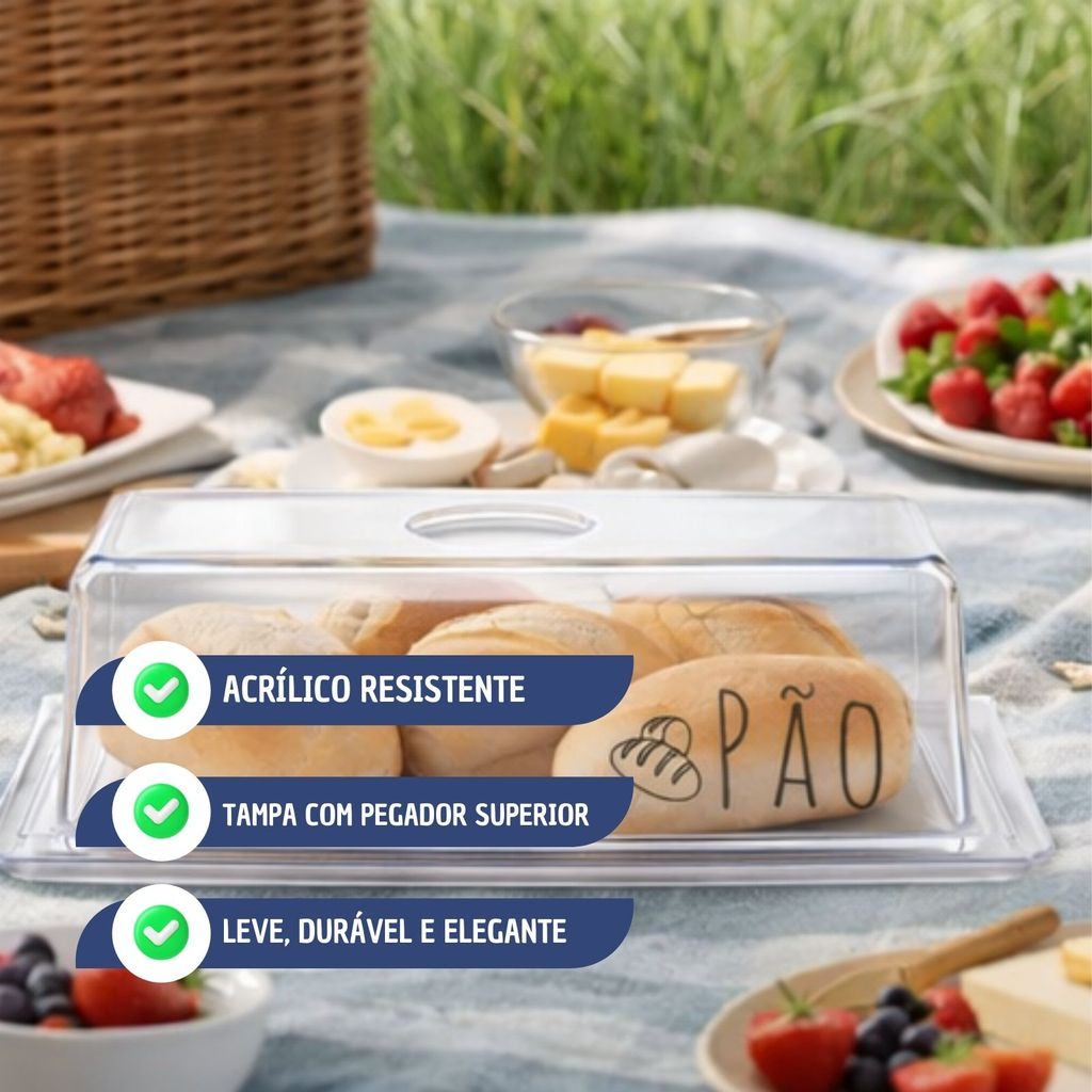 Porta Pão e Porta Bolo em Acrilico Transparente  Retangular Personalizado