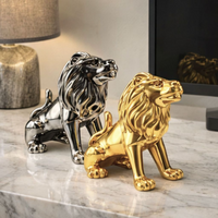 Enfeite Decorativo em Porcelana Leão Metalizado 13cm