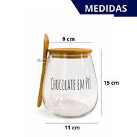 Pote Hermético de Vidro com Tampa de Bambu e Colher Com Escrita Grande 1Litro