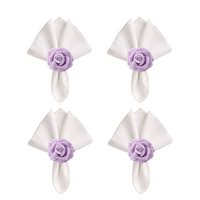 Kit com 4 Anel de Guardanapo + 4 Guardanapo  Oxford Flor Rosa Lilás