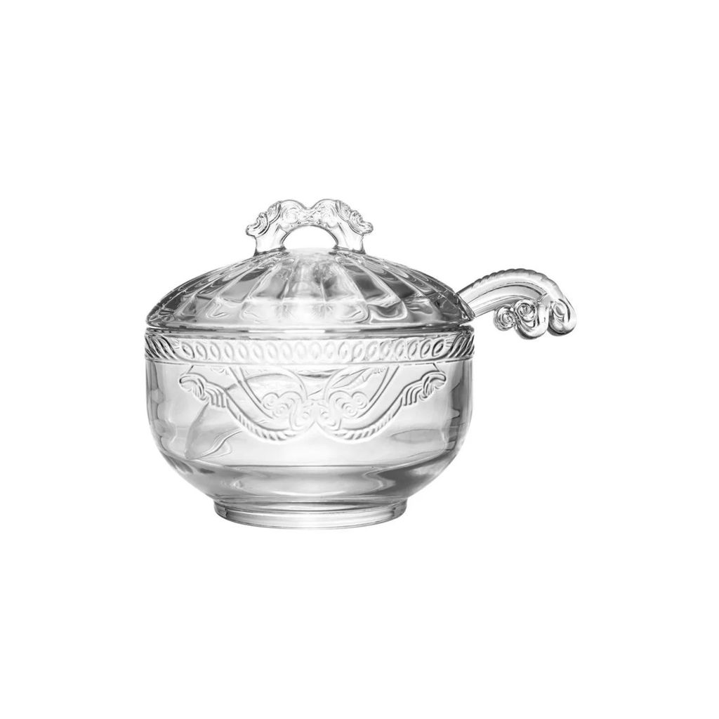 Açucareiro Imperial em Vidro Trabalhado com Tampa e Colher