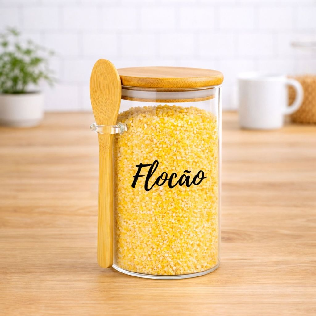 Pote Personalizado Hermético em Bambu 750ml Com Colher