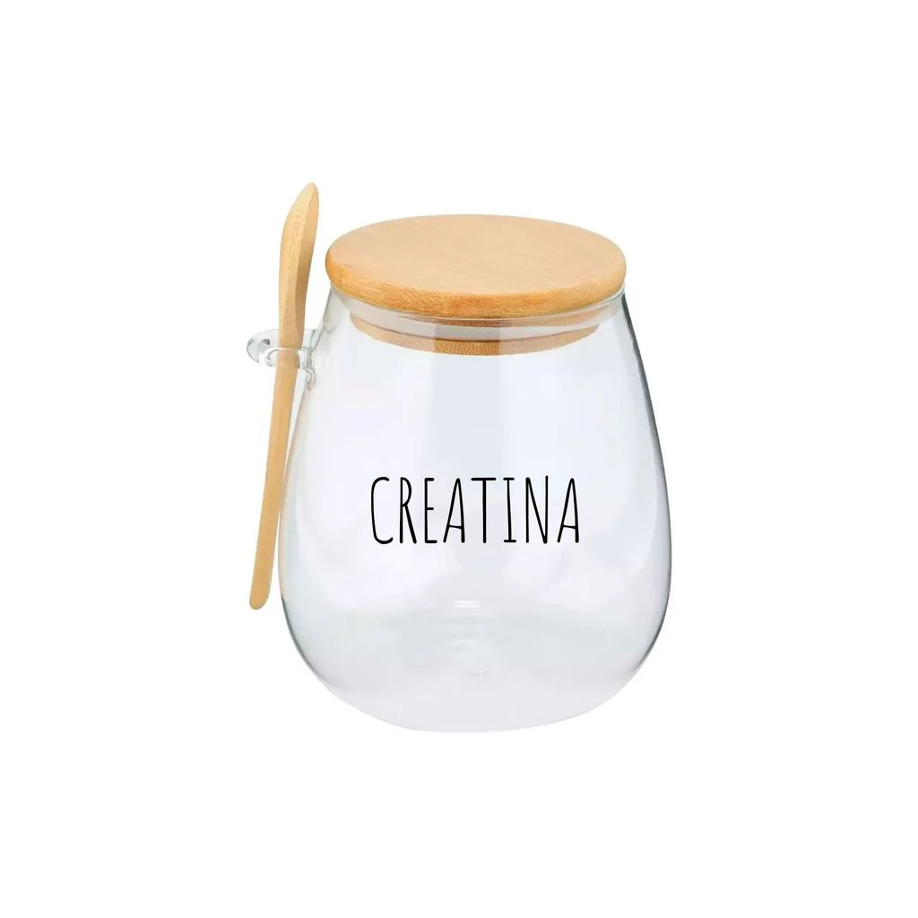 Pote Hermético de Vidro com Tampa de Bambu e Colher Com Escrita Grande 1Litro