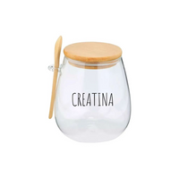 Pote Hermético de Vidro com Tampa de Bambu e Colher Com Escrita Grande 1Litro