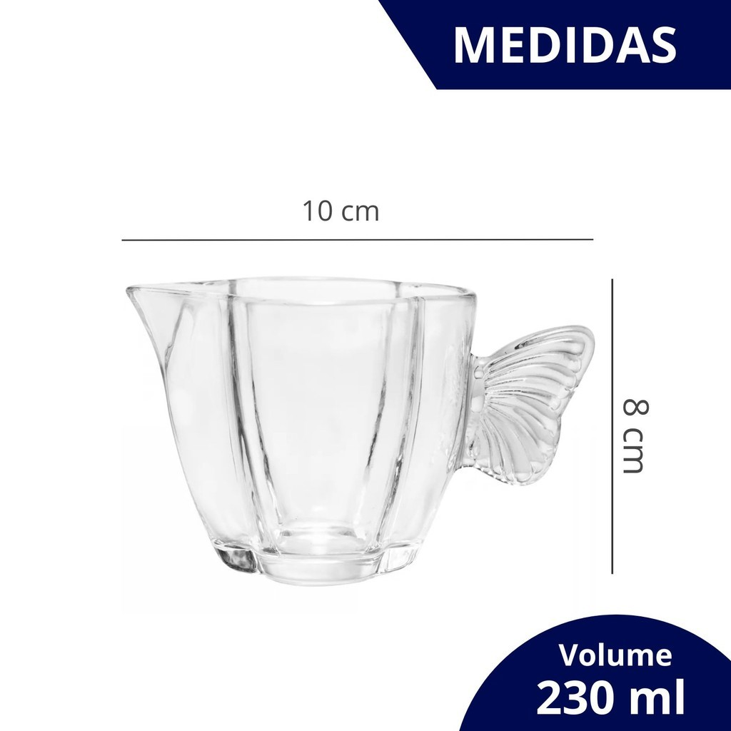 Leiteira em Vidro Cristal Com Alça em Formato de Borboleta 230ml