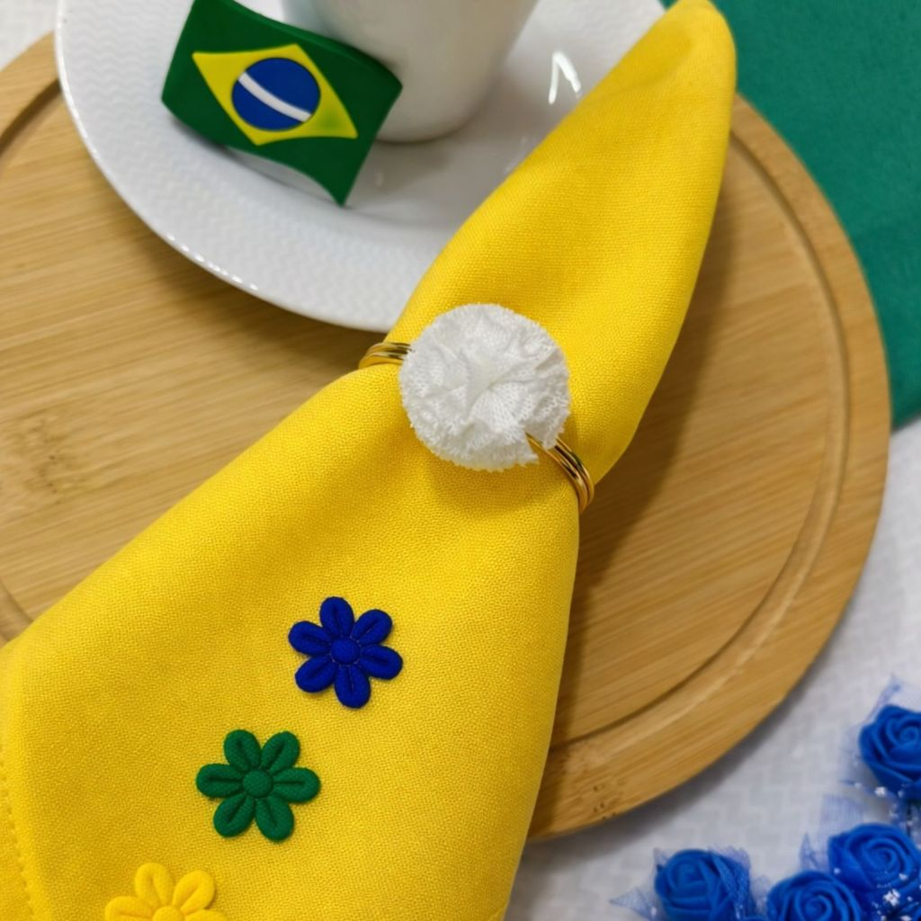 Kit 06 Anel de Guardanapo Para Copa do Mundo Brasil Flor de Pano