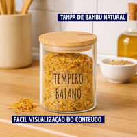 Potes Herméticos para Temperos de Vidro com Tampa de Bambu Personalizado 8x8