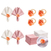 Kit com 4 Anel de Guardanapo + 4 Guardanapo  Oxford Rosa Salmão
