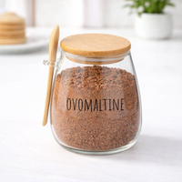 Pote Hermético de Vidro com Tampa de Bambu e Colher Com Escrita Grande 1Litro