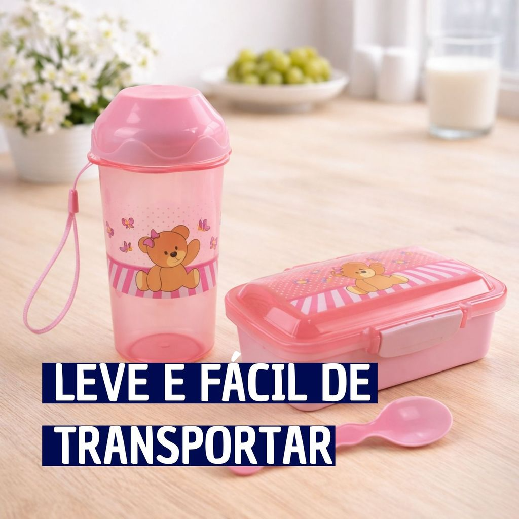 Kit Lanche Infantil Com Garrafa, Marmita e Colher