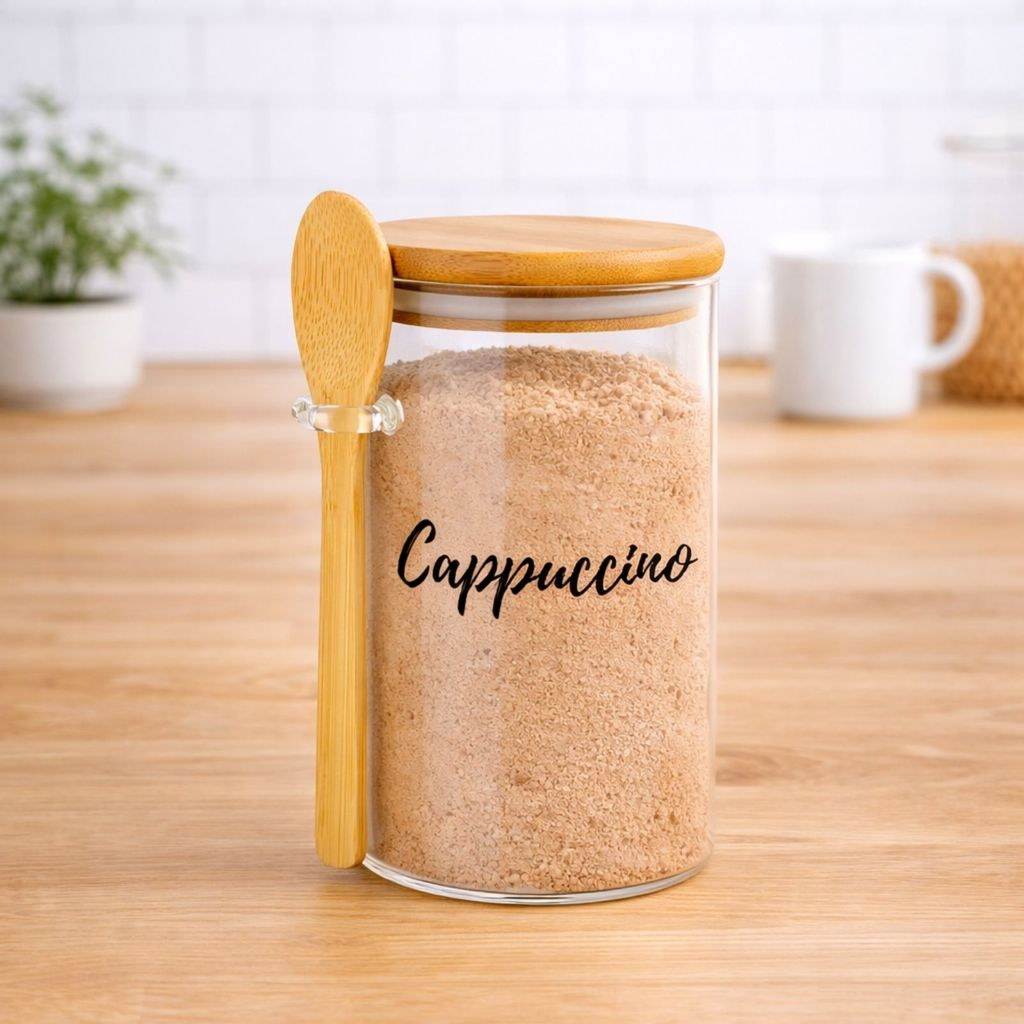 Pote Personalizado Hermético em Bambu 750ml Com Colher