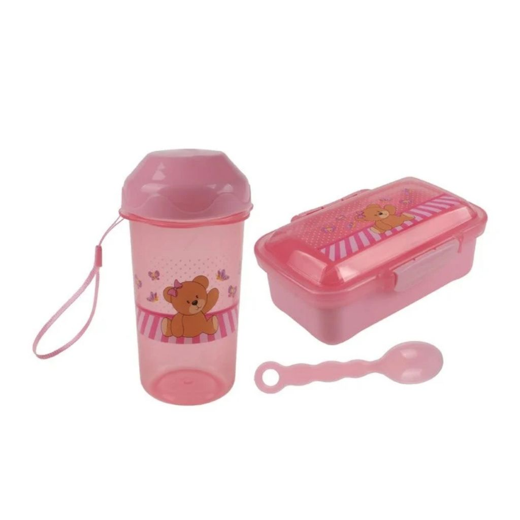 Kit Lanche Infantil Com Garrafa, Marmita e Colher