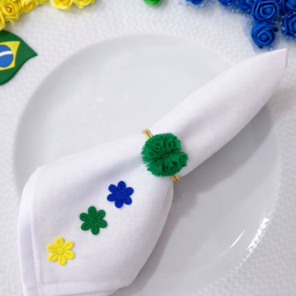Kit 06 Anel de Guardanapo Para Copa do Mundo Brasil Flor de Pano